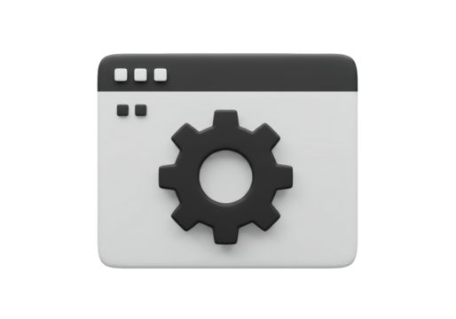 Isolated 3D Render of a Browser Window with Settings Gear Icon
