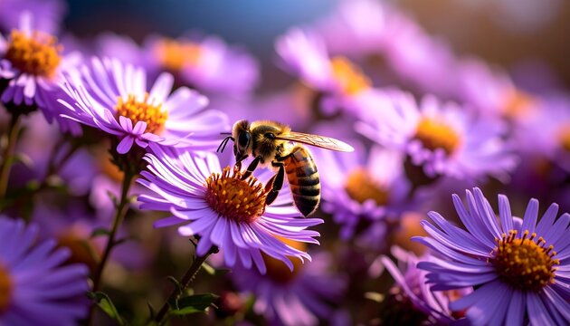 Honeybee on a vibrant purple flower