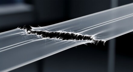 Abstract monochrome visualization of a thin material tearing under extreme stress, illustrating the concept of a breaking point and structural failure.