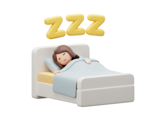 Isolated 3D Render of a Sleeping Person in Bed with Zzz Text