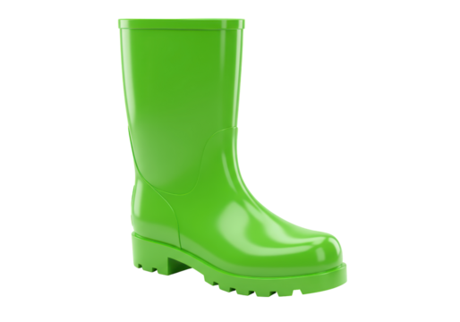Isolated Bright Green Rubber Rain Boot, Waterproof Footwear