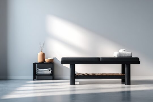 Minimalist spa setup with a massage table and calming decor for relaxation