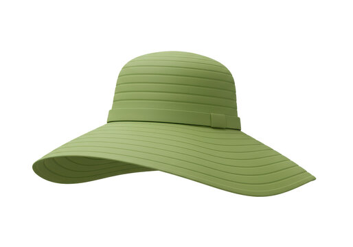 Isolated Elegant Green Wide-Brimmed Sun Hat for Summer Protection
