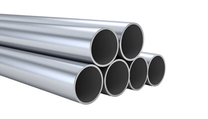 Stack of metal pipes creating industrial concept with transparent background