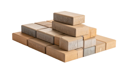 Paving stone bricks stacked on transparent background