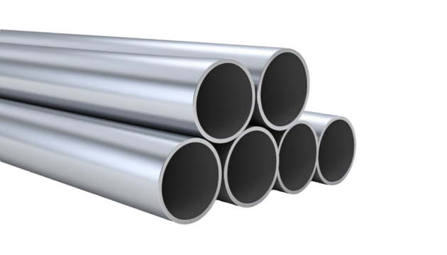 Stack of metal pipes creating industrial concept with transparent background