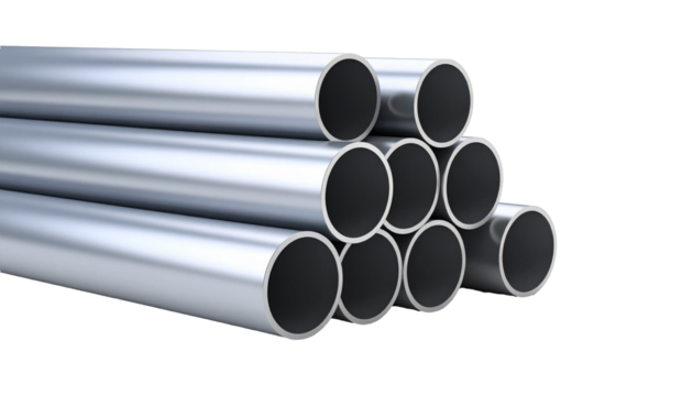 Stack of metal pipes creating industrial geometric pattern on transparent background - Powered by Adobe
