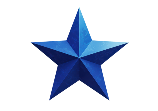 Isolated 3D Blue Textured Five-Pointed Star Symbol of Success