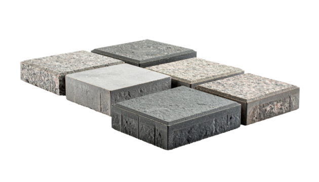 Paving stone tiles showing different textures and colors on transparent background
