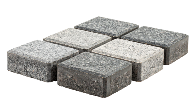 Granite paving stones forming a square pattern on transparent background