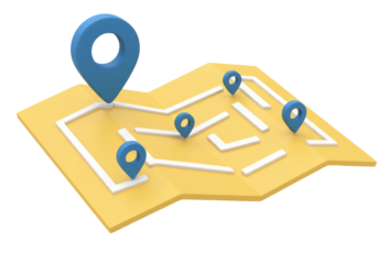Isolated 3D Map with Route and Multiple GPS Location Pins