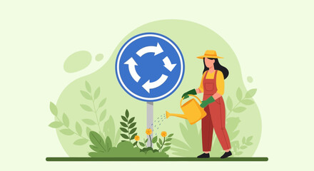Cultivating Greenery And Compliance Roadside Gardening With Traffic Circle Sign