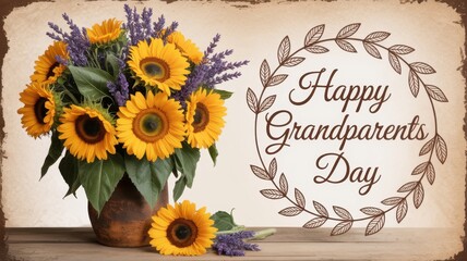 Rustic Sunflower and Lavender Bouquet: Happy Grandparents Day Card Design