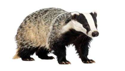 European badger walking on transparent background
