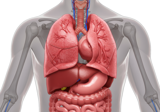 Isolated Anatomical Chart of Human Upper Torso Internal Organs