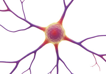 Isolated 3D Microscopic View of a Colorful Neuron Cell