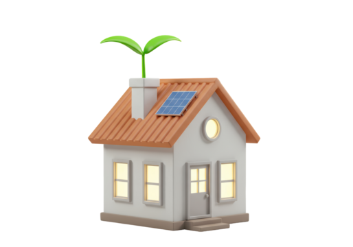 Isolated 3D Eco-Friendly House with Solar Panel and Green Sprout - Powered by Adobe