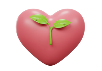 Isolated 3D Concept of New Beginnings and Growth with a Sprout in a Heart