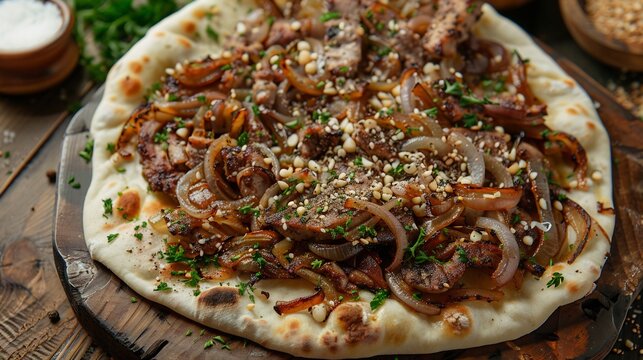 Palestinian musakhan chicken caramelized onions and sumac on taboon bread