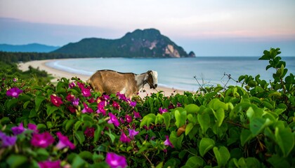 Goat on a beach at dawn