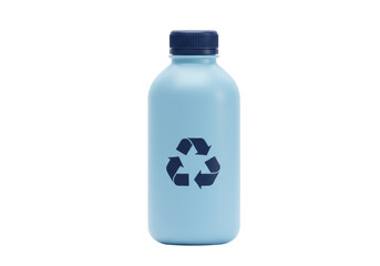 Isolated Blue Water Bottle with Recycle Symbol, Promoting Sustainability and Hydration