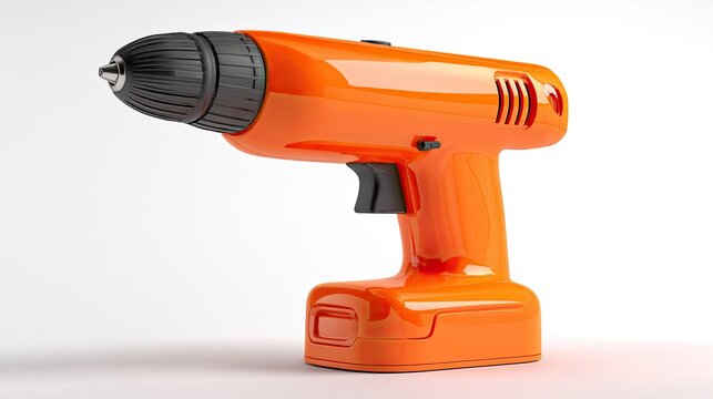 Close up View Of An Orange Drill On A White Background A Detailed Product Shot Highlighting The Tool'S Design And Functionality
