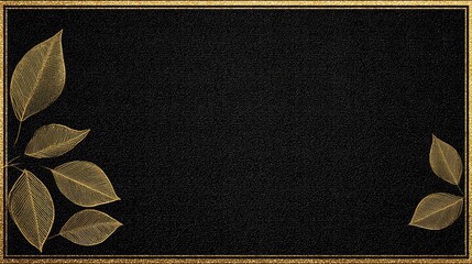 Elegant Gold Leaf Design On Black Glitter Background Luxurious Festive Invitation Template