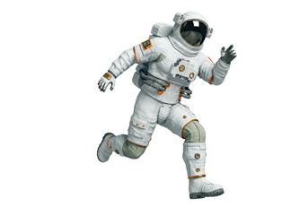 Isolated 3D Render of an Astronaut Running in a White Space Suit, Space Exploration and Progress © James