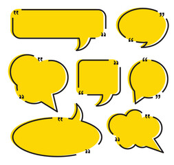 Set of yellow quote frames with quotation marks is showing a blank space for text