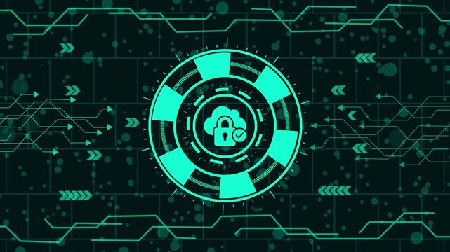 cloud security and data protection network, digital secured cloud computing system, abstract protected online storage background, seamless loop of secure cloud access, futuristic cybersecurity and dat