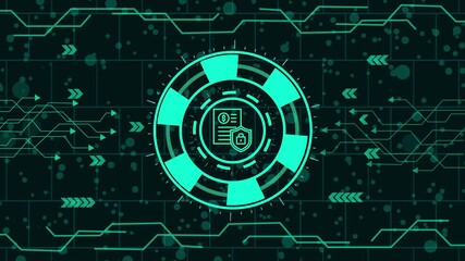 animated futuristic hud interface showing secure digital payment system with lock icon, symbolizing financial transaction protection, online banking security, fintech safety, encrypted data transfer,  - Powered by Adobe