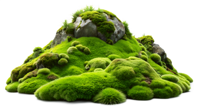Small Mossy Hillock with Rocks and Transparent Background green nature isolated on a transparent background - Powered by Adobe