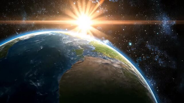 Blue Planet Earth from Orbit with Rising Sun