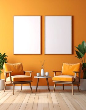 Orange room with empty frames
