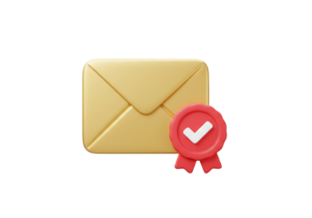 Isolated Gold Envelope with Red Verified Badge, Signifying Authenticated Communication