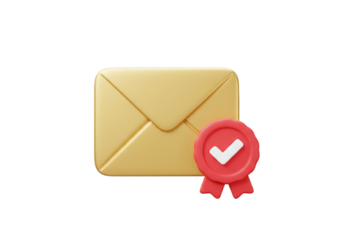 Isolated Gold Envelope with Red Verified Badge, Signifying Authenticated Communication
