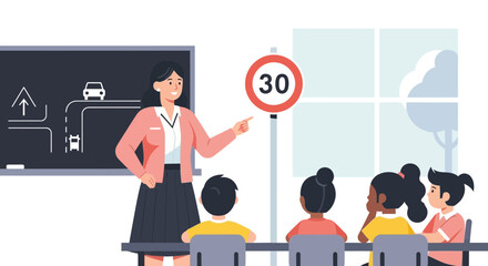 Driving Education For Young Learners In Classroom Environment Vector Design