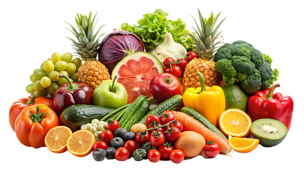 Diverse Fresh Fruits and Vegetables Displayed on Background pineapple apple isolated on a transparent background