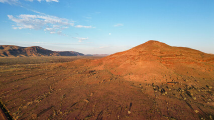 A mountain at sunset in the Australian outback, seen from above