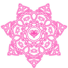 Vibrant neon pink mandala glowing with symmetrical geometric patterns and central diamond design. Perfect for modern digital art futuristic backgrounds meditation visuals.
