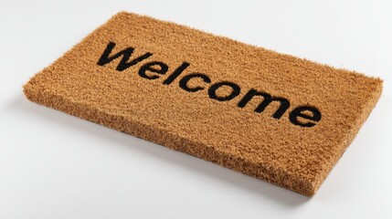 A Natural Fiber Doormat With Welcome Inscription