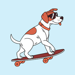 cool dog wearing sunglass riding skateboard vector illustration