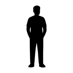 Silhouette of standing man with hands in pockets. Human figure icon and people concept