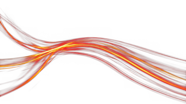 Abstract red and orange wave lines isolated on transparent background, creating a modern and dynamic design element for artistic and futuristic concepts