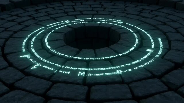 A glowing, ethereal rune circle emits a mystical light on a stone floor, suggesting magic or ancient rituals.