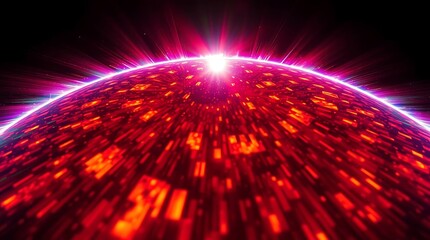 Red Planet Bursting with Light Futuristic Digital Landscape with Geometric Patterns and Intense Glowing Radiance Creating Sci Fi Scene