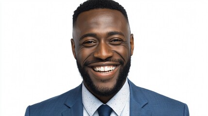 Professional African American Man Smiling Happily in Blue Suit Outfit