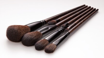 Elegant Makeup Brush Set Featuring Dark Brown And Black Glitter