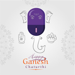 Hand Drawn Line Art Ganesh Chaturthi Poster Vector | Lord Ganesha Festival Illustration Design
