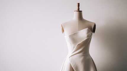 Elegant Off White Strapless Wedding Gown On Dress Form Minimalist Modern Bridal Fashion Photography